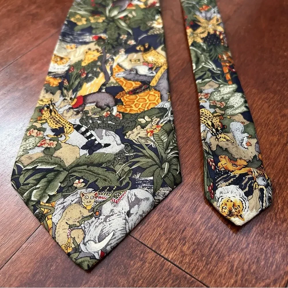 Vintage Pierre Cardin Exotic Tropical Animal Print Tie, 100% Silk